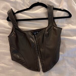 Brown Faux Leather Crop Top